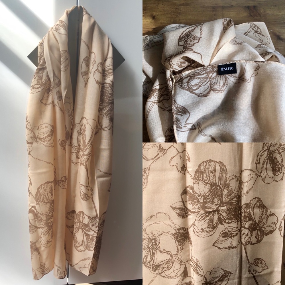 ESTILO Lightweight Nude Floral Sketch Scarf/Wrap